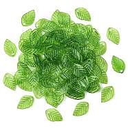 100Pcs Transparent Acrylic Charms, Leaf, Green, 13.5x8.5x2mm, Hole: 1.6mm(TACR-CJ0001-60)