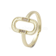Brass Adjustable Rings, with  Cubic Zirconia, Oval, US Size 7 1/4(17.5mm)(RJEW-K257-88A-G)