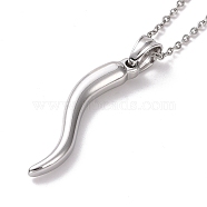 304 Stainless Steel Pepper Shape Pendant Necklace for Women, Stainless Steel Color, 19.69 inch(50cm)(STAS-E154-19P)