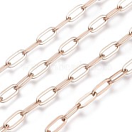 Ion Plating(IP) 304 Stainless Steel Cable Chains, Paperclip Chains, Drawn Elongated Cable Chains, Soldered, with Spool, Rose Gold, 9.7x4.2x0.9~1mm, about 32.8 Feet(10m)/roll(CHS-M002-01RG)