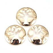 Brass Pendants, Nickel Free, Flat Round with Tree, Real 18K Gold Plated, 40x3mm, Hole: 2mm(KK-P153-13G-NF)
