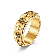 Titanium Steel Skull & Cross Rotatable Finger Ring, Spinner Fidget Band Anxiety Stress Relief Punk Ring for Men Women, Golden, US Size 13(22.2mm)(SKUL-PW0002-015G-G)