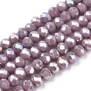 Electroplate Glass Beads Strands, Opaque Solid Color, AB Color Plated, Faceted, Rondelle, Rosy Brown, 2.5x2mm, Hole: 0.4mm, about 150~170pcs/strand, 11 inch(27.5cm)(EGLA-A034-P1mm-B19)