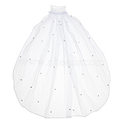 Long Mesh Tulle Bridal Veils with Combs & Plastic Pearl, for Women Wedding Party Decorations, White, 510x85x5mm(OHAR-WH0025-13)