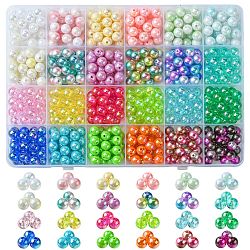 DIY 600Pcs 24 Styles Round Acrylic & Plastic Beads Jewelry Making Findings Kit, Mixed Color, 7.5~8mm, Hole:1~1.8mm, 25pcs/style(DIY-FS0005-63)