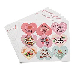 Mother's Day Paper Sticker, Self-adhesion, for Suitcase, Skateboard, Refrigerator, Helmet, Mobile Phone Shell, Mixed Color, Heart, 108x131x0.2mm, Heart: 32.5x40mm, 9 style/pc, 10 pcs/set(STIC-G002-01F)