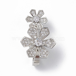 Rack Plating Flower Brass Pave Clear Cubic Zirconia Fold Over Magnetic Clasps, Cadmium Free & Lead Free, Long-Lasting Plated, Platinum, 25x16x10mm, Hole: 3mm and 5mm(KK-C019-21P)
