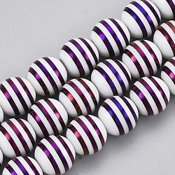 Electroplate Glass Beads, Round with Stripe, Indigo, 10mm, Hole: 1mm, about 30pcs/strand, 11.41 inch(EGLA-S172-08B)