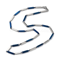 201 Stainless Steel Bar Link Chain Necklaces for Men Women, Blue & Stainless Steel Color, 20.04~20.16 inch(50.9~51.2cm)(NJEW-G112-07F-BLP)