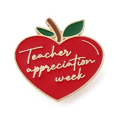 Teacher's Day Theme Rack Plating Light Gold Alloy Brooches, Enamel Pins, Heart, 25.5x27x1.5mm(JEWB-Z016-01KCG-25)