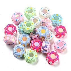 Enamel Acrylic Beads, Hand Drawn Beads, Flat Round, Mixed Color, 16.5x8.5mm(X-MACR-K341-07)