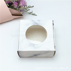 Paper Candy Boxes, with Round Window, Bakery Box, Baby Shower Gift Box, Square, White, 7.5x7.5x3cm(CON-CJC0002-02C)