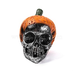 Halloween Ornaments, Resin Pumpkin Skull Figurines for Home Desktop Decoration, Dark Orange, 101.6x66.6x79.7mm(AJEW-S088-10A)