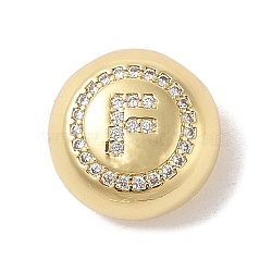 Rack Plating Brass & Cubic Zirconia Pendants, Cadmium Free & Lead Free, Long-Lasting Plated, Flat Round with Letter, Letter F, 13x7mm, Hole: 4x3mm(KK-Z047-07G-F-RS)