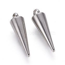 304 Stainless Steel Pendants, Spike/Cone, Stainless Steel Color, 18x5mm, Hole: 2mm(STAS-G214-47P-01)