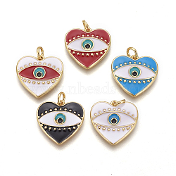 Brass Enamel Pendants, Heart with Evil Eye, Golden, Mixed Color, 17.5x18x2.5mm, Hole: 2.5mm(KK-L185-01G)