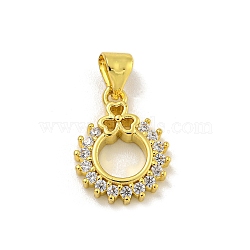 Rack Plating Brass Micro Pave Cubic Zirconia Pendants, Long-Lasting Plated, Cadmium Free & Lead Free, Real 18K Gold Plated, Round, Clear, 16x12x2.5mm, Hole: 4x3mm(KK-C074-04G-02)