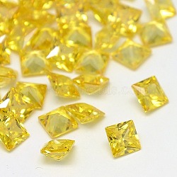 Cubic Zirconia Cabochons, Grade A, Faceted, Square, Gold, 6x6x3.6mm(ZIRC-M004-6x6mm-003)