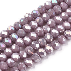 Electroplate Glass Beads Strands, Opaque Solid Color, AB Color Plated, Faceted, Rondelle, Rosy Brown, 2.3~2.7x2mm, Hole: 0.4mm, about 150~170pcs/strand, 11 inch(27.5cm)(EGLA-A034-P1mm-B19)