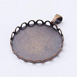 Brass Pendant Cabochon Settings, Lace Edge Bezel Cups, Flat Round, Antique Bronze, Tray: 25mm, 33x26x3mm, Hole: 3.5x5mm(KK-D527-20AB)