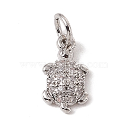 Brass Micro Pave Cubic Zirconia Charms, with Jump Ring, Tortoise Charm, Platinum, 13x7x2.5mm, Hole: 3mm(ZIRC-F132-30P)