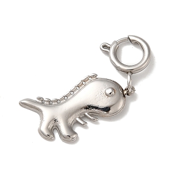 304 Stainless Steel Pendants, with Spring Ring Clasps, Dinosaur Charm, Stainless Steel Color, 30mm, Hole: 4.5mm