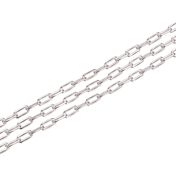 Anti-Tarnish Rhodium Plated 925 Sterling Silver Paperclip Chains, Soldered, Platinum, 4.7x1.7mm