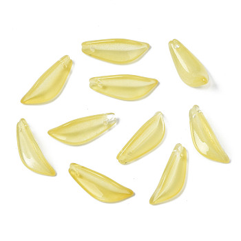 Transparent Spray Painted Glass Pendants, Imitation Jade Pendants, Leaf, Champagne Yellow, 21.5x8x5mm, Hole: 1.2mm