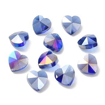 Electroplate Glass Beads, AB Color Plated, Faceted, Heart, Blue, 14x14x8.5mm, Hole: 1mm