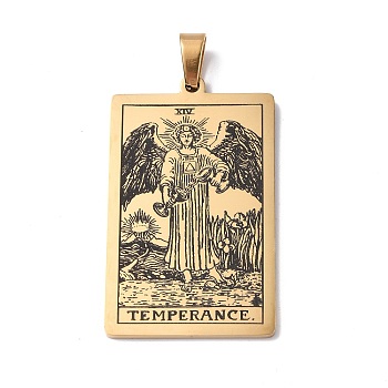 201 Stainless Steel Pendant, Golden, Rectangle with Tarot Pattern, Temperance XIV, 40x24x1.5mm, Hole: 4x7mm