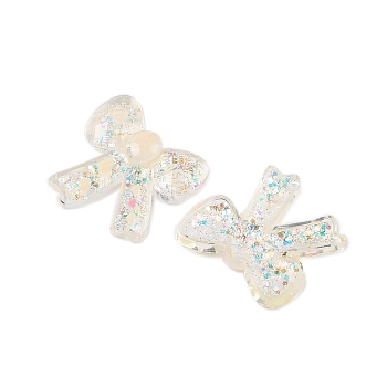 Cute Transparent Resin Decoden Cabochons, Bowknot with Glitter Powder, Beige, 29x28.5x6mm