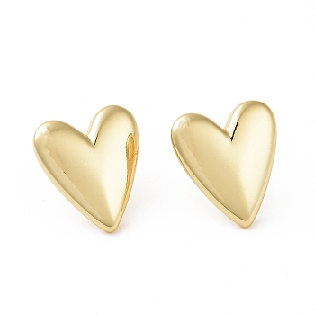 Brass Heart Stud Earrings for Women, Real 18K Gold Plated, 19.5x17.5mm, Pin: 0.6mm