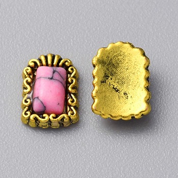 Zinc Alloy Cabochons, with Plastic Beads, Nail Art Decoration Accessories for Women,  Antique Golden, Rectangle, 8x6x3mm