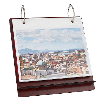 Wood Desktop Calendar Photo Album, Flip Calendar-Style, with Iron Ring Clasps and PVC Bags, Rectangle, Coconut Brown, Finished Product: 145x68x154mm
