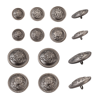 80 Pcs 8 Styles Brass Shank Buttons, Flat Round with Flower Pattern, Mixed Color, 10pcs/style