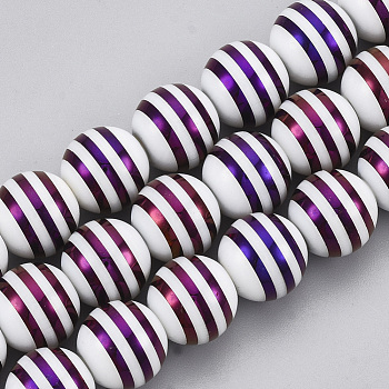 Electroplate Glass Beads, Round with Stripe, Indigo, 10mm, Hole: 1mm, about 30pcs/strand, 11.41 inch