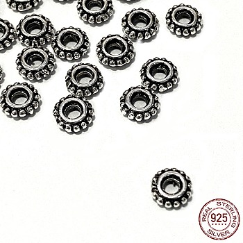 Thai 925 Sterling Silver Bead Spacers, Flower, Antique Silver, 5x1.7mm, Hole: 2mm, 29pcs/5g