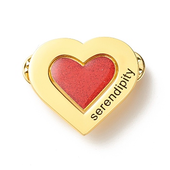 Serendipity Word Heart Flipped Enamel Pins Set, Combined Double Iron Enamel Brooches for Backpack Clothes, Golden, Red, 18x21x9.5mm, 32x39.5x10mm
