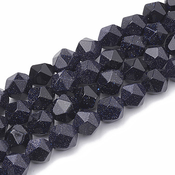 Synthetic Blue Goldstone Beads Strands, Star Cut Round Beads, Faceted, 6~7x5~6mm, Hole: 1mm, about about 59~61pcs/strand, 14.2~14.6 inch