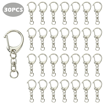 Iron Split Key Rings, with Zinc Alloy Lobster Claw Clasps, Platinum, 45mm