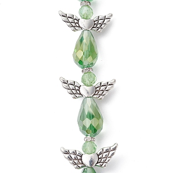 Angel Fairy Shape Electroplate Glass Beads Strands, with Tibetan Style Alloy Wing Beads, Lime Green, 26~28x18~26x10mm, Hole: 0.8mm, about 4pcs/strand, 3.858~4.09''(9.8~10.4cm)