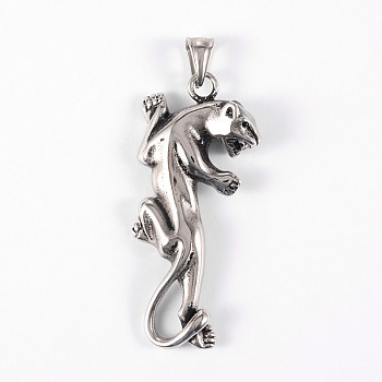 304 Stainless Steel Big Pendants, Leopard, Antique Silver, 59x26x9mm, Hole: 9x5mm