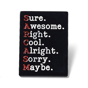 Word SARCASM Enamel Pins, Black Alloy Brooches for Backpack Clothes, White, 30x22x1.5mm