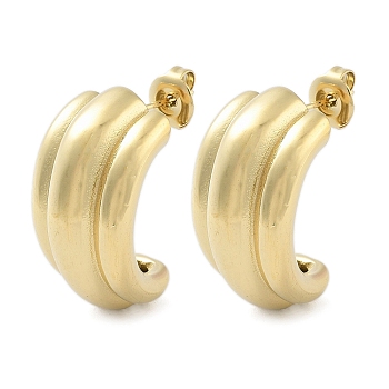 304 Stainless Steel Arch Stud Earrings, Half Hoop Earrings, Real 14K Gold Plated, 25x14mm