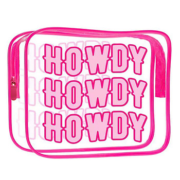 Transparent PVC Cosmetic Pouches, Waterproof Clutch Bag, Toilet Bag for Women, Hot Pink, Word Howdy, 20x15x5.5cm