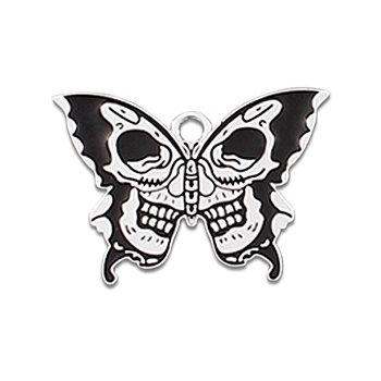 Alloy Enamel Pendants, Platinum, Butterfly with Skull Charm, 20x28mm