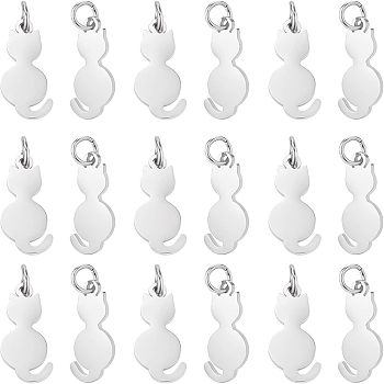 20Pcs 201 Stainless Steel Kitten Pendants, Cat Silhouette Shape, Stainless Steel Color, 18x8x1mm, Hole: 3~3.5mm
