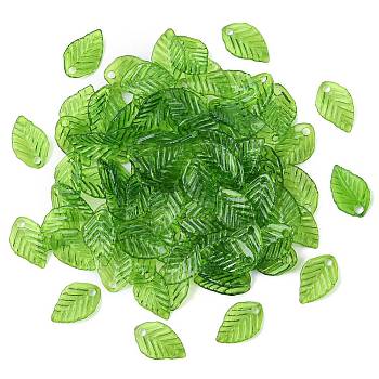 100Pcs Transparent Acrylic Charms, Leaf, Green, 13.5x8.5x2mm, Hole: 1.6mm