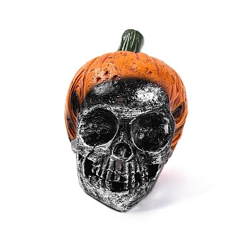 Halloween Ornaments, Resin Pumpkin Skull Figurines for Home Desktop Decoration, Dark Orange, 101.6x66.6x79.7mm