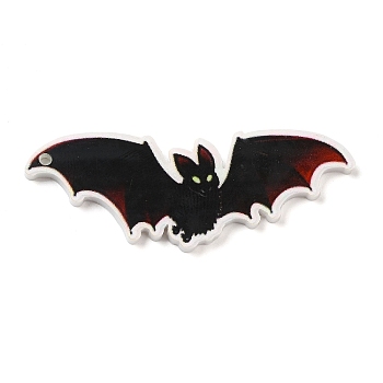 Halloween Themed Opaque Printed Acrylic Pendants, Bat, 17.5x48x2mm, Hole: 1.7mm